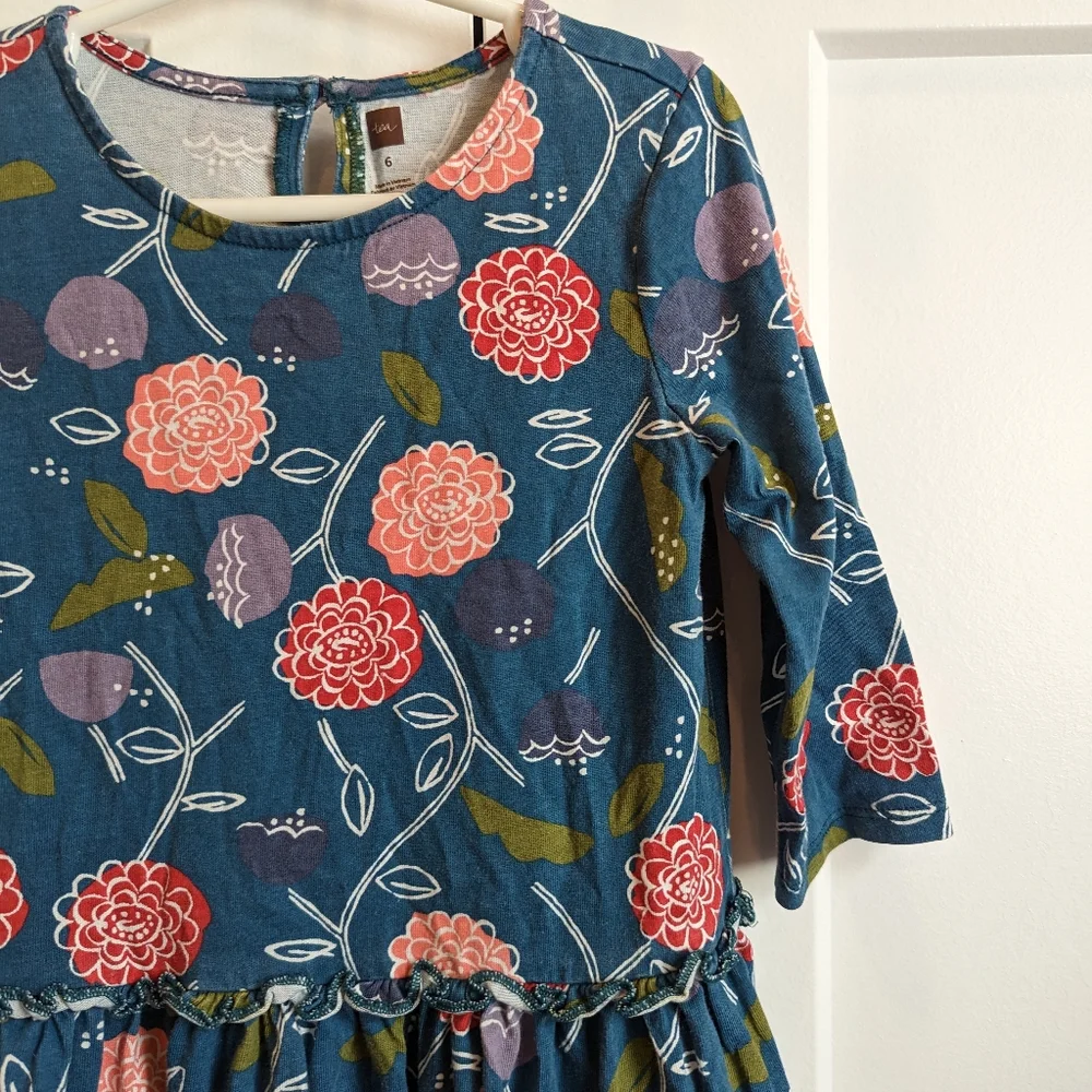 TEA Collection Girls folksy floral printed tiered ruffle skirt dress size 6